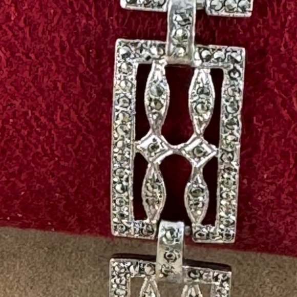 Vintage 1930's Sterling Silver ART DECO Marcasite Lattice Style Bracelet - Picture 4 of 8